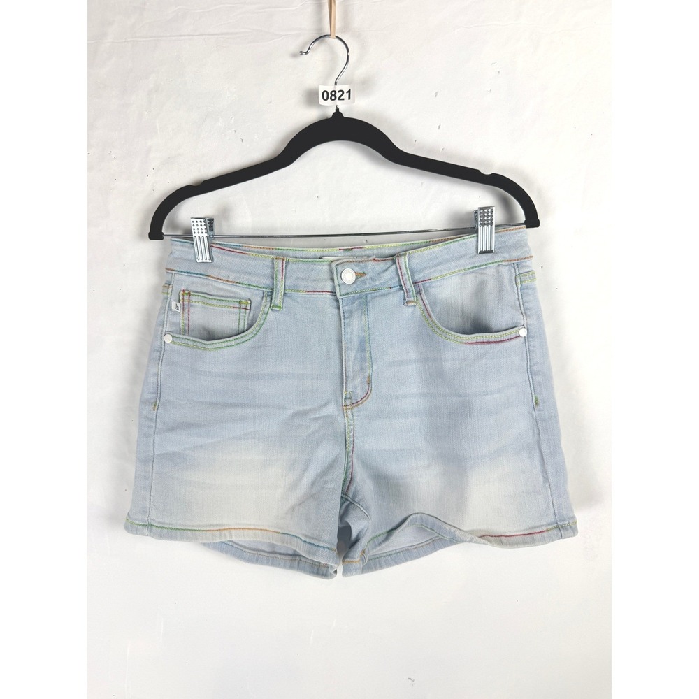 2/$30 Judy Blue Blue Rainbow Contrast Stitch Denim Jean Shorts Large